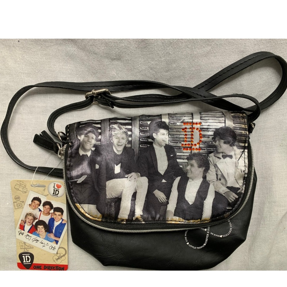 One Direction 1D Official 2013 Black Faux Leather Crossbody Bag New W Tags#610